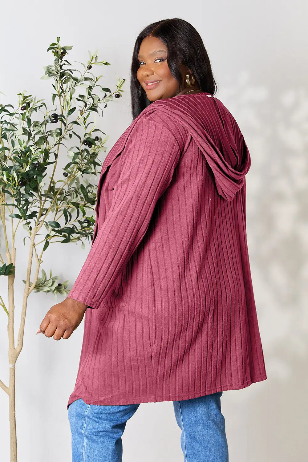 Paris Valmont — Basic Bae Full Size Hooded Sweater Cardigan, alternate view 33