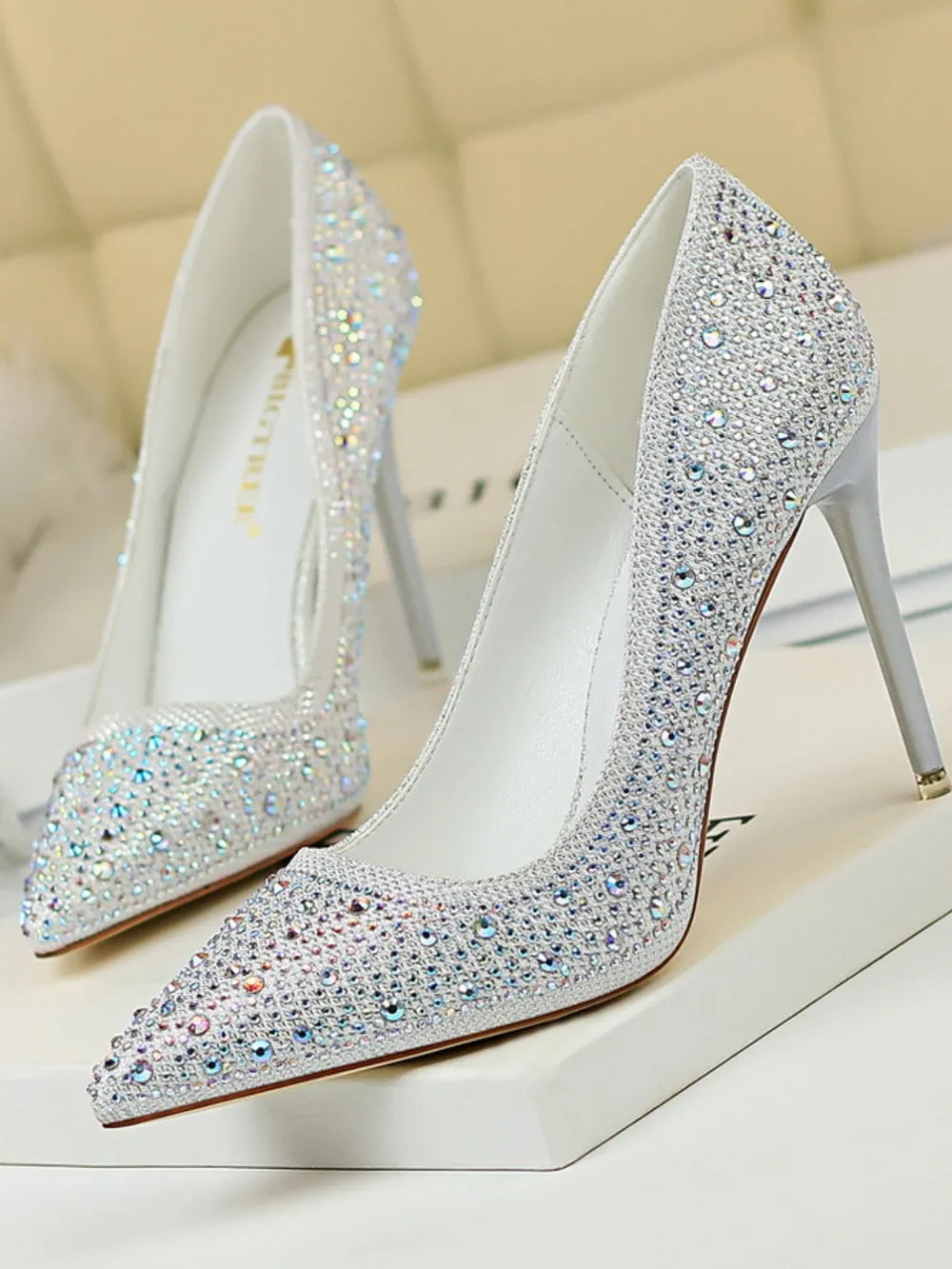 Onyx Rosetti — Point Toe Rhinestone Decor Stiletto Pumps Fashion Footwear