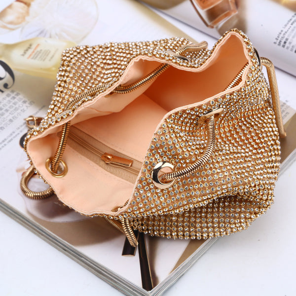 Women Crystal Diamond Clutch Bags String Satin Crossbody Bag Glitter Evening Bags Gold Clutch Party Purse Woman Handbag