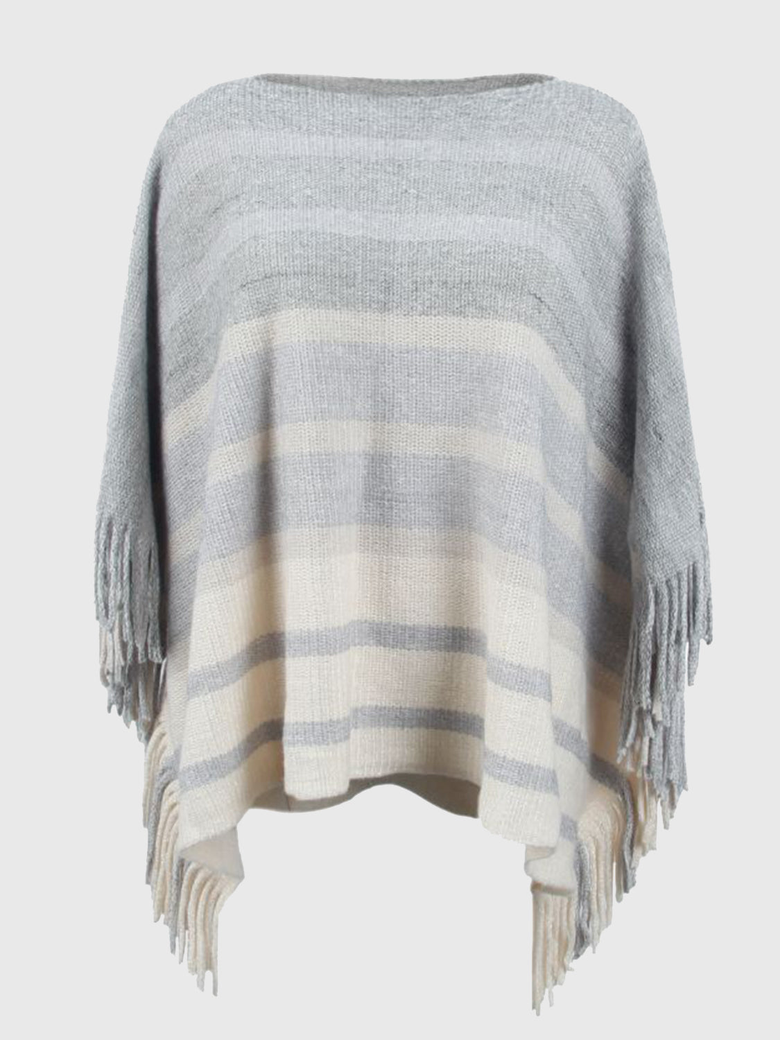 Emery Versailles — Striped Boat Neck Poncho with Fringes, alternate view 13