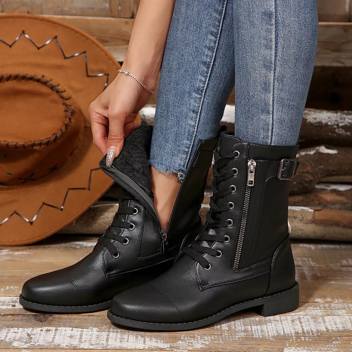 Zephyr Rosetti — Round Toe Block Heels Boots Fashion Footwear, alternate view 3