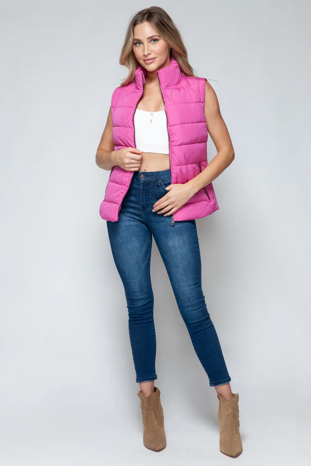 Lake Rosetti — Snobbish Zip Up Turtleneck Vest with Pockets Rose Violet Sweater or Cardigan, alternate view 6