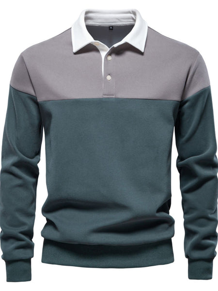 Men's Collared Neck Contrast Long Sleeve Polo - Opulent Empire