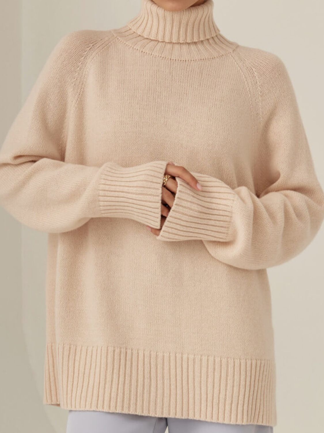 Indigo Moreau — Turtle Neck Raglan Sleeve Sweater
