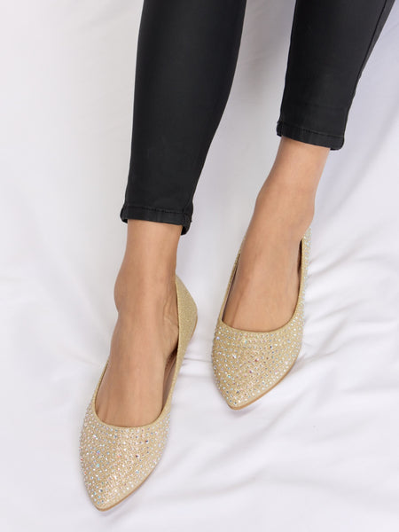 Forever Link Rhinestone Point Toe Flat Slip-Ons - Opulent Empire
