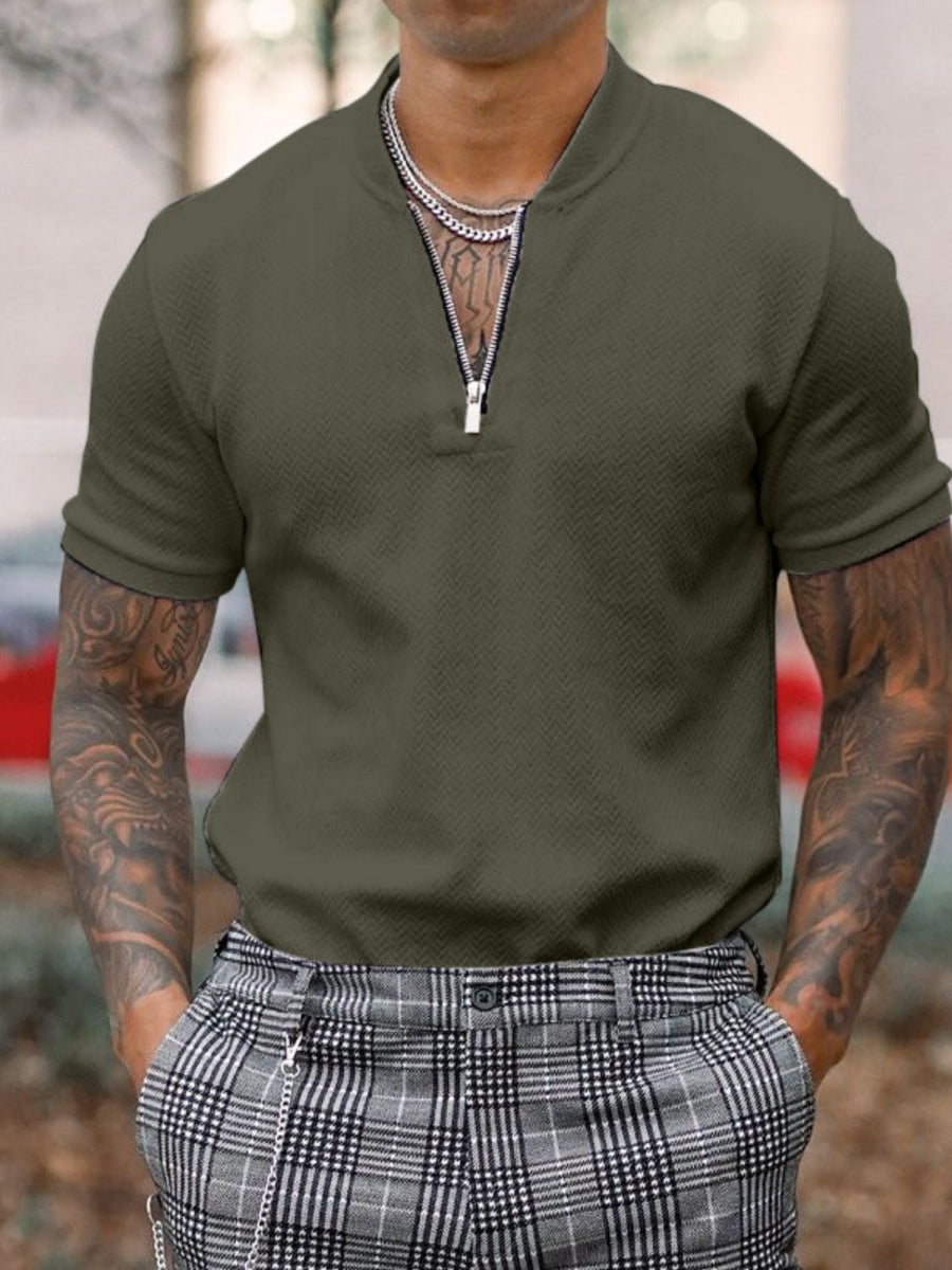 Men's Full Size Baseball Collar Solid Polo Plus Size - Opulent Empire