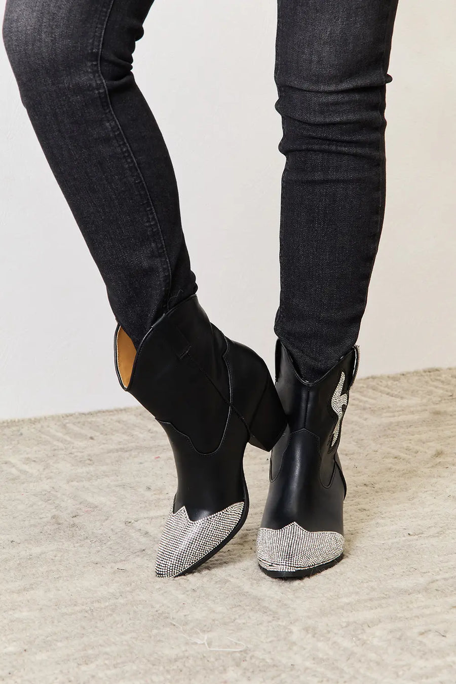 Paris Allegra — East Lion Corp Rhinestone Pointed Boots Black Fashion Footwear, alternate view 2