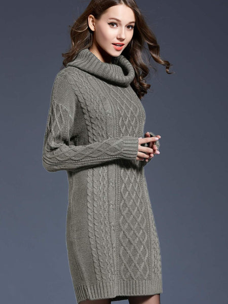 Woven Right Full Size Mixed Knit Cowl Neck Dropped Shoulder Sweater Dress