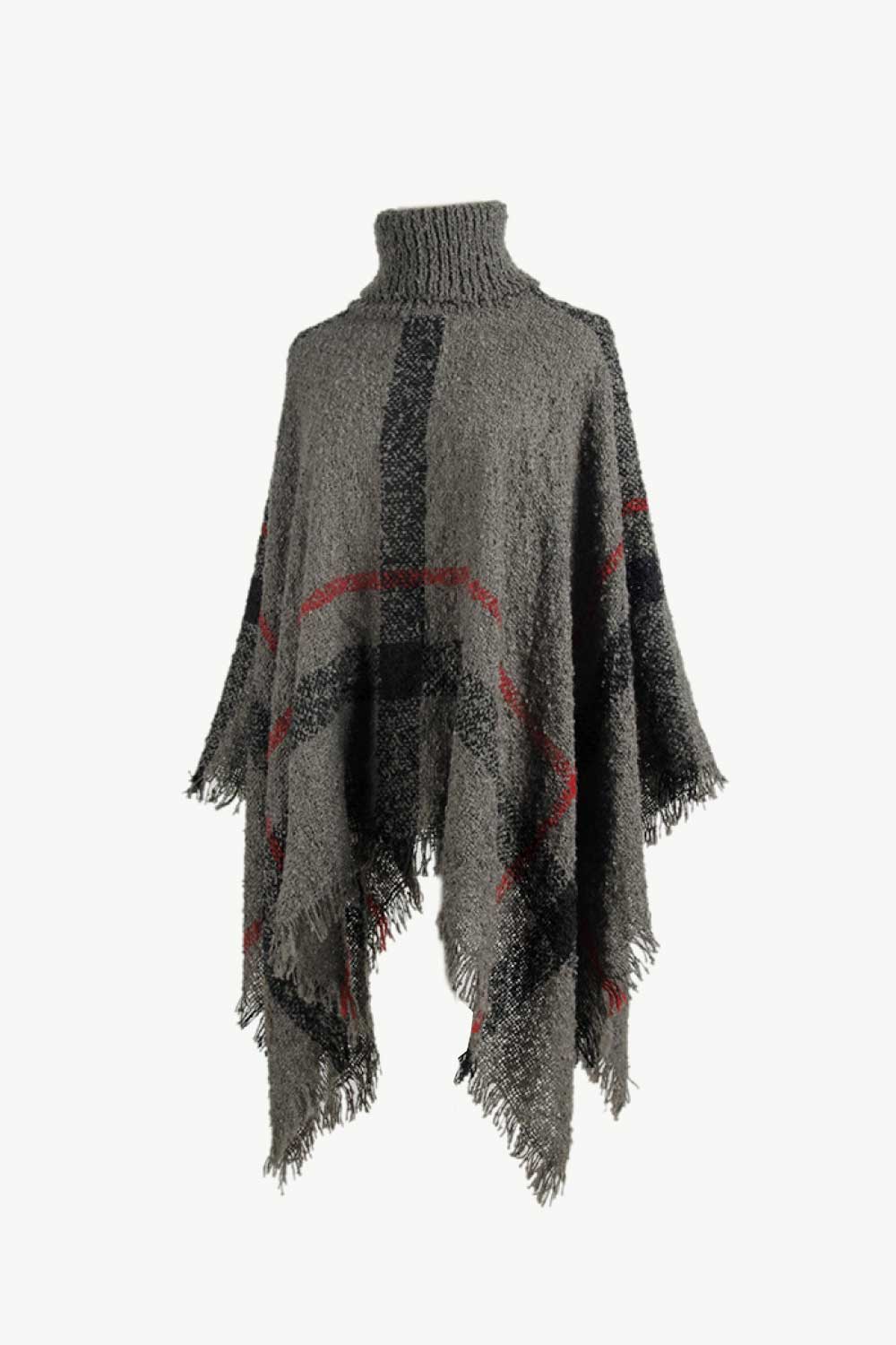 Sasha Versailles — Plaid Turtleneck Raw Hem Poncho, alternate view 10