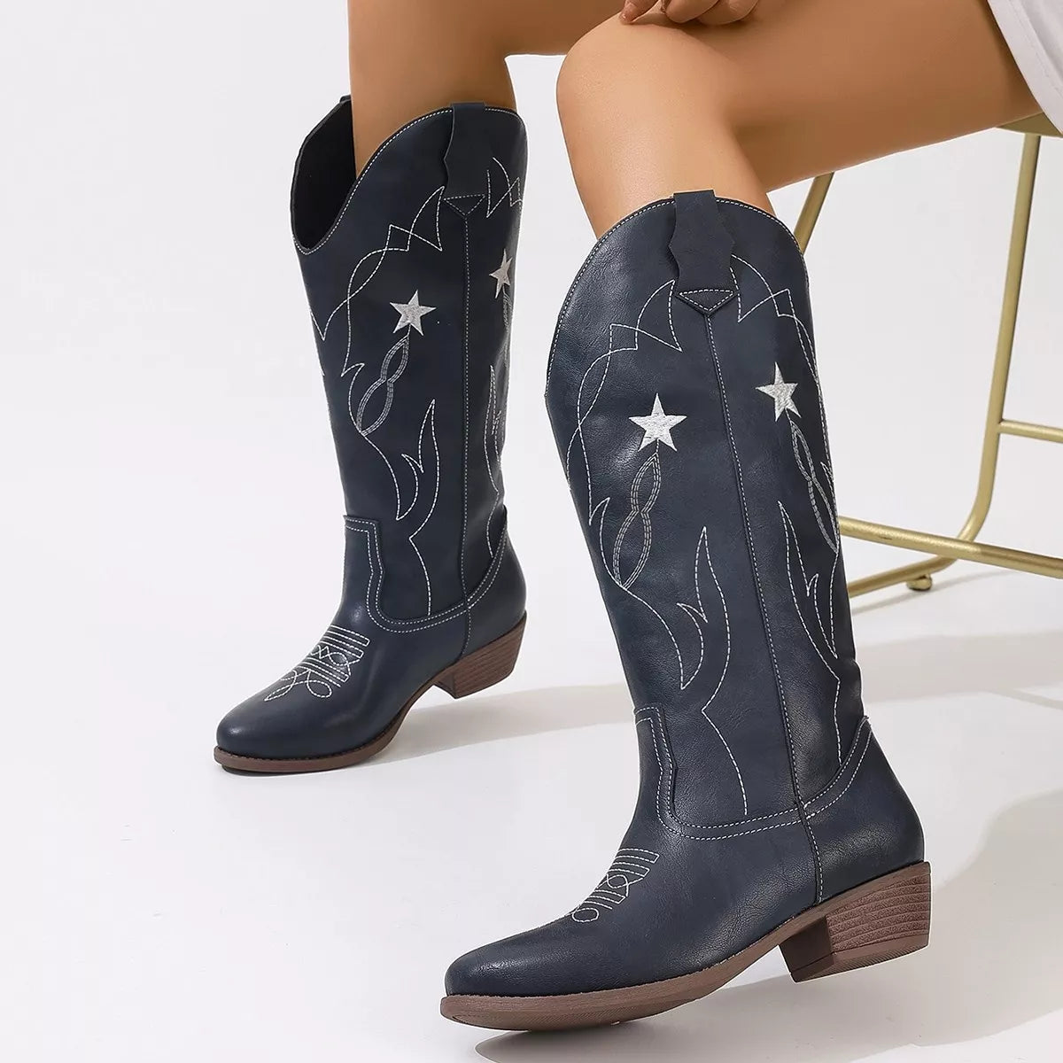 Paris Bellini — Western Star Embroidered Cowboy Boots Fashion Footwear, alternate view 5