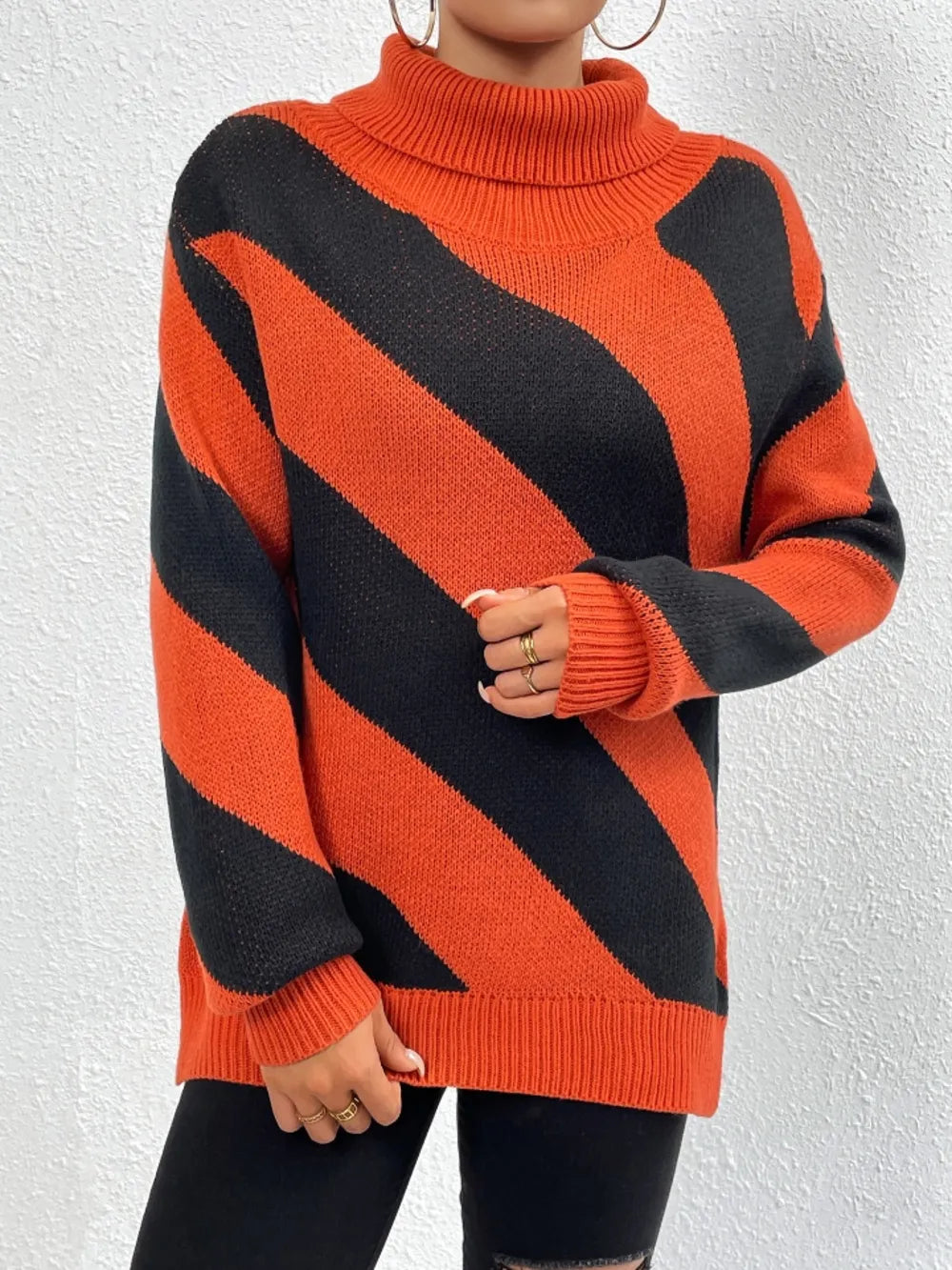 True Valmont — Striped Turtleneck Dropped Shoulder Sweater, alternate view 3