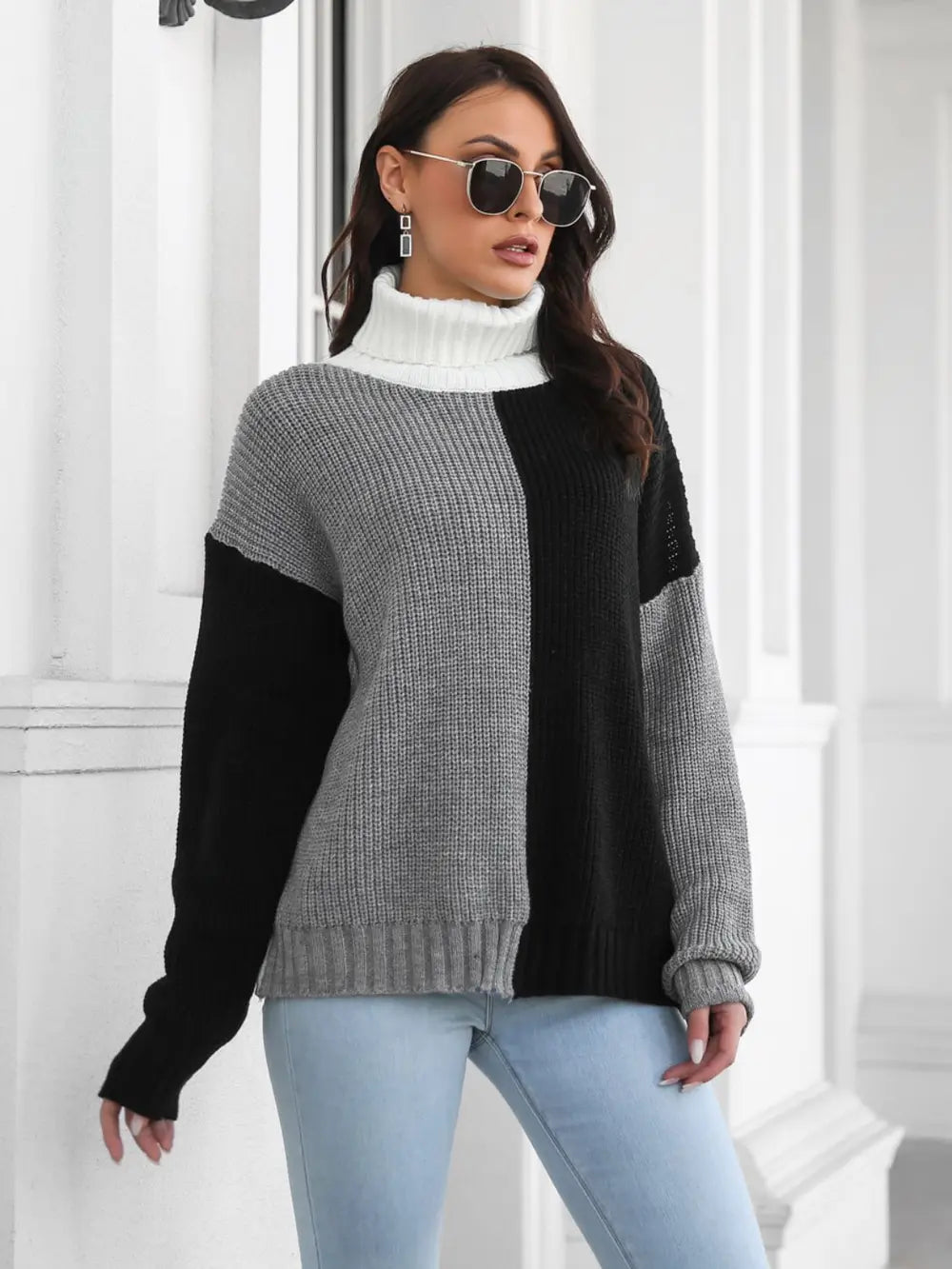 Nova Valmont — Contrast Turtleneck Long Sleeve Sweater, alternate view 3