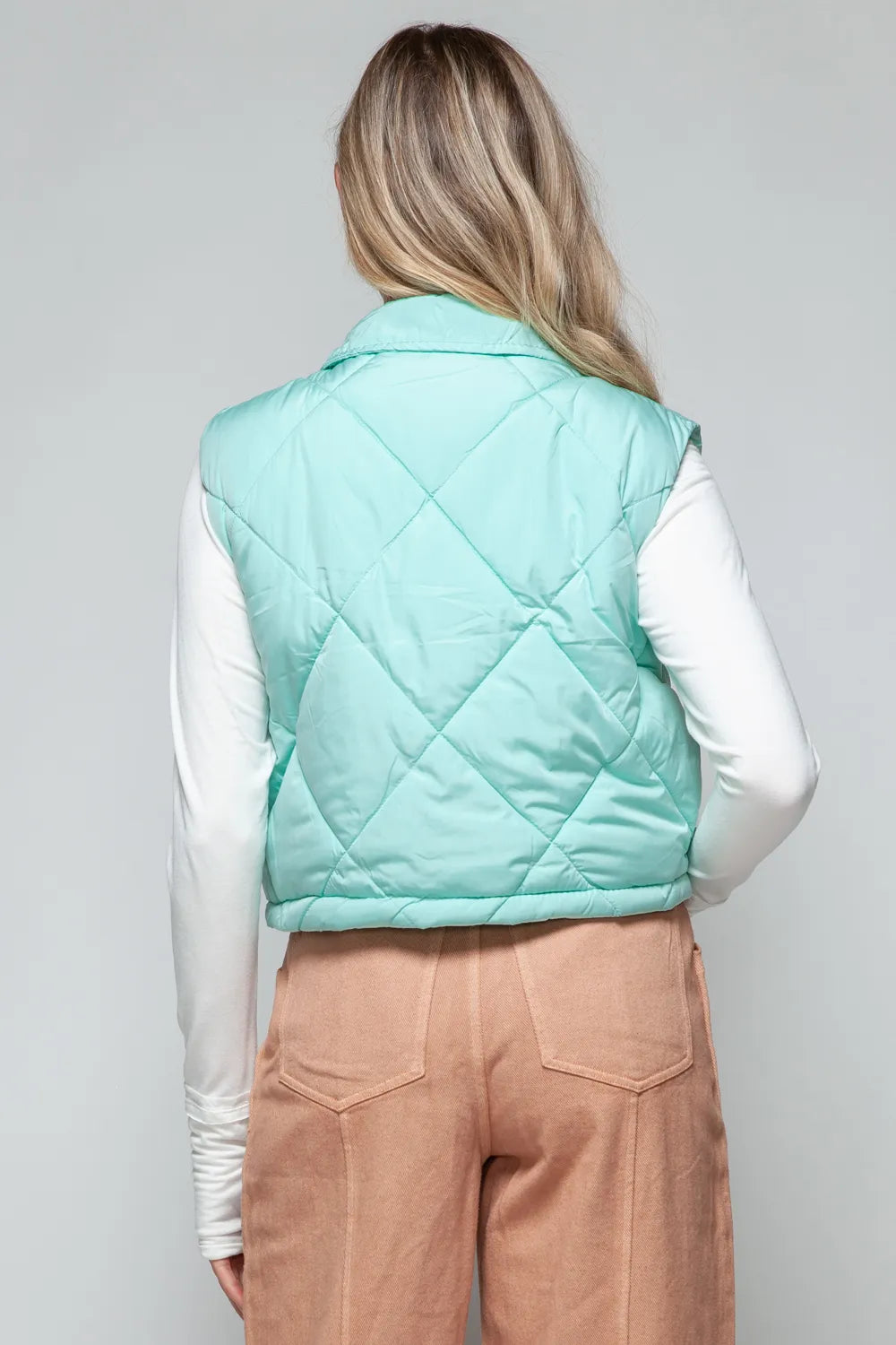 Rowan Rosetti — Snobbish Snap Down Quilted Crop Vest Green Coat or Jacket, alternate view 2