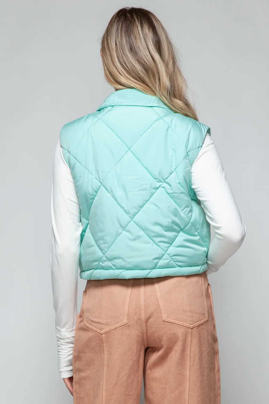 Rowan Rosetti — Snobbish Snap Down Quilted Crop Vest Green Coat or Jacket, alternate view 2