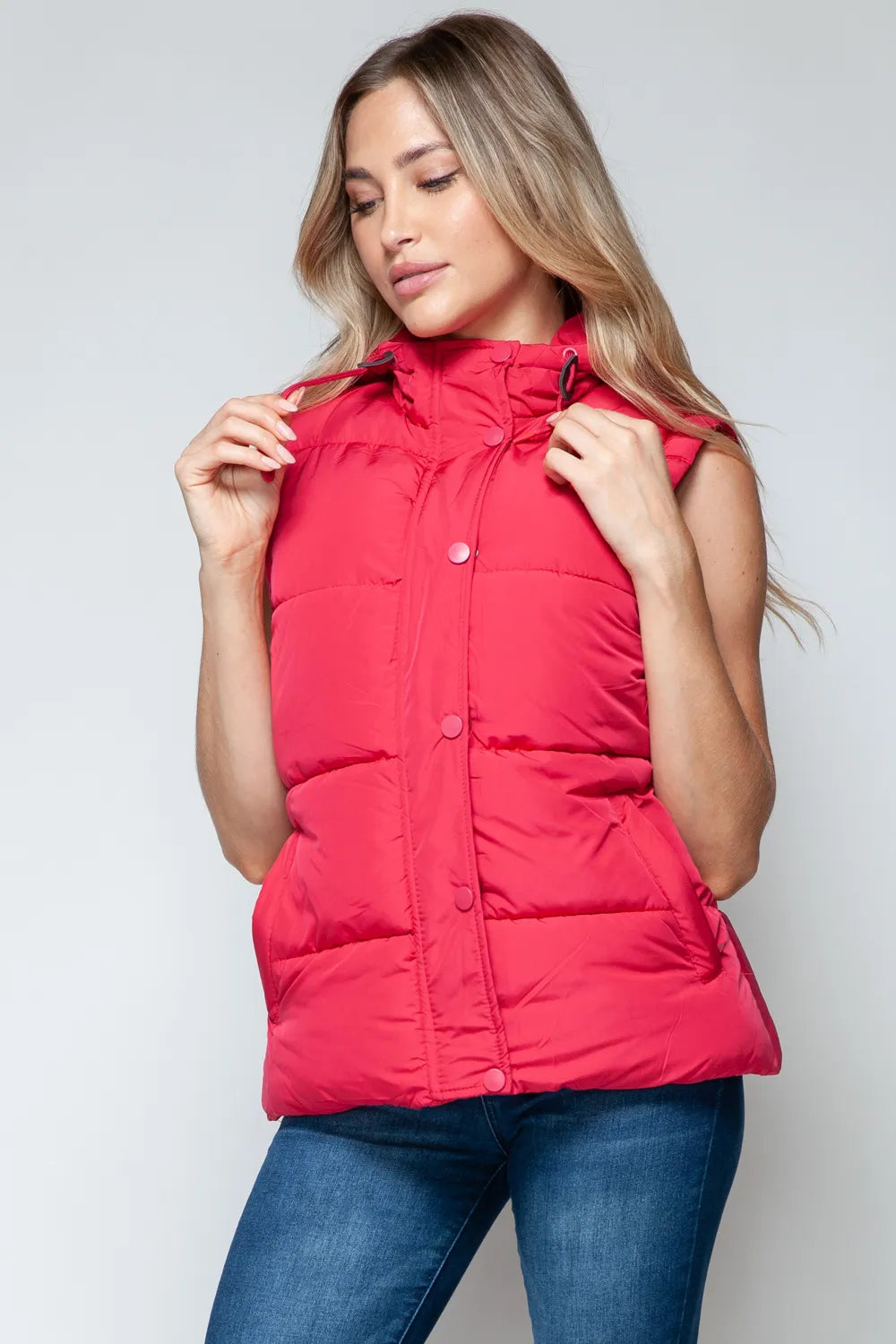 Reese Rosetti — Snobbish Snap and Zip Closure Hooded Vest Magenta Coat or Jacket, alternate view 4