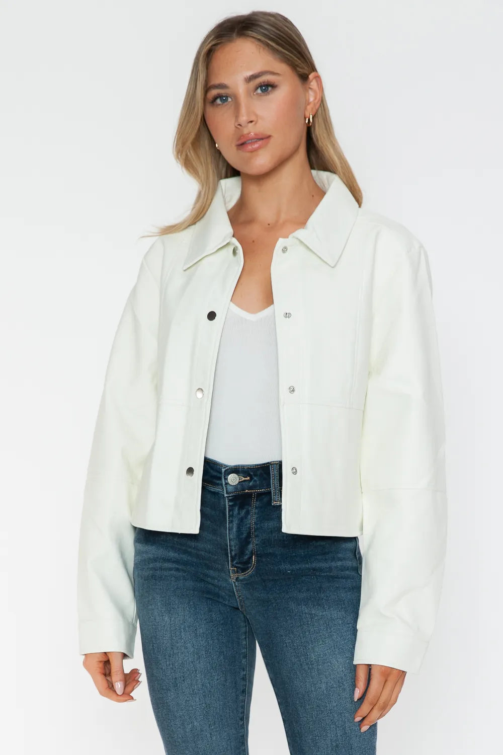 Ocean Rosetti — Snobbish Snap Down Long Sleeve PU Leather Jacket, alternate view 4