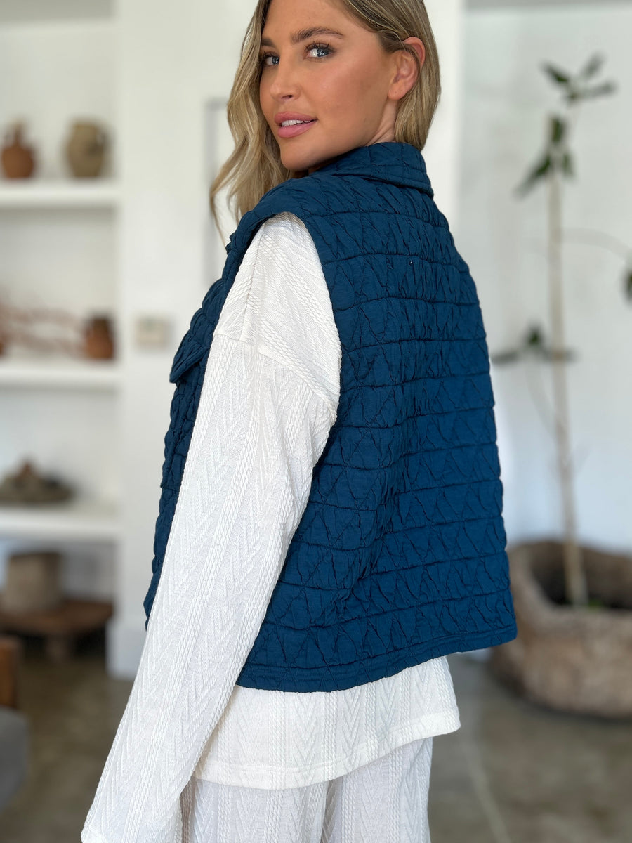 Double Take Full Size Pocketed Texture Snap Down Vest Coat