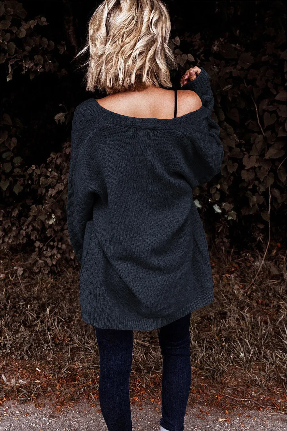 Perrin Delacroix — Open Front Dropped Shoulder Cardigan with Pockets, alternate view 21