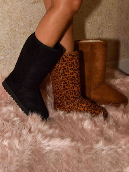 WILD DIVA Leopard Suede Round Toe Boots - Opulent Empire
