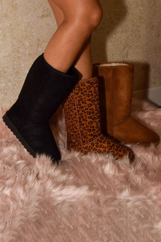 WILD DIVA Leopard Suede Round Toe Boots - Opulent Empire