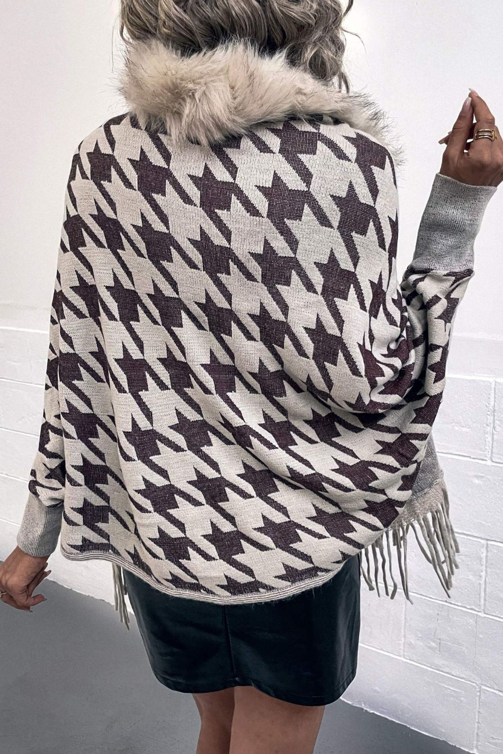 Jules Versailles — Houndstooth Fringe Hem Poncho, alternate view 2