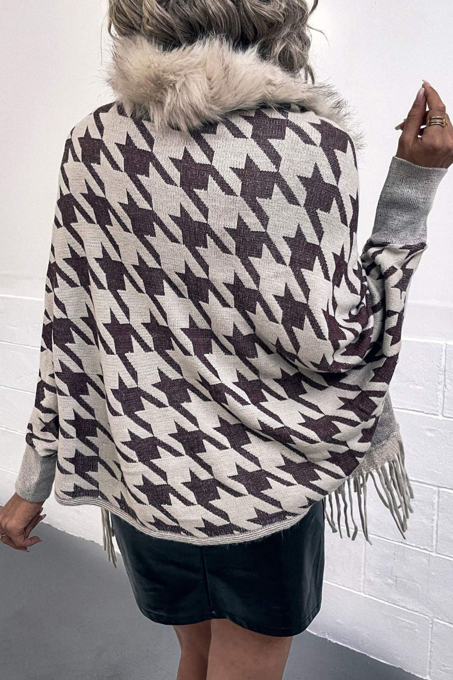 Jules Versailles — Houndstooth Fringe Hem Poncho, alternate view 2