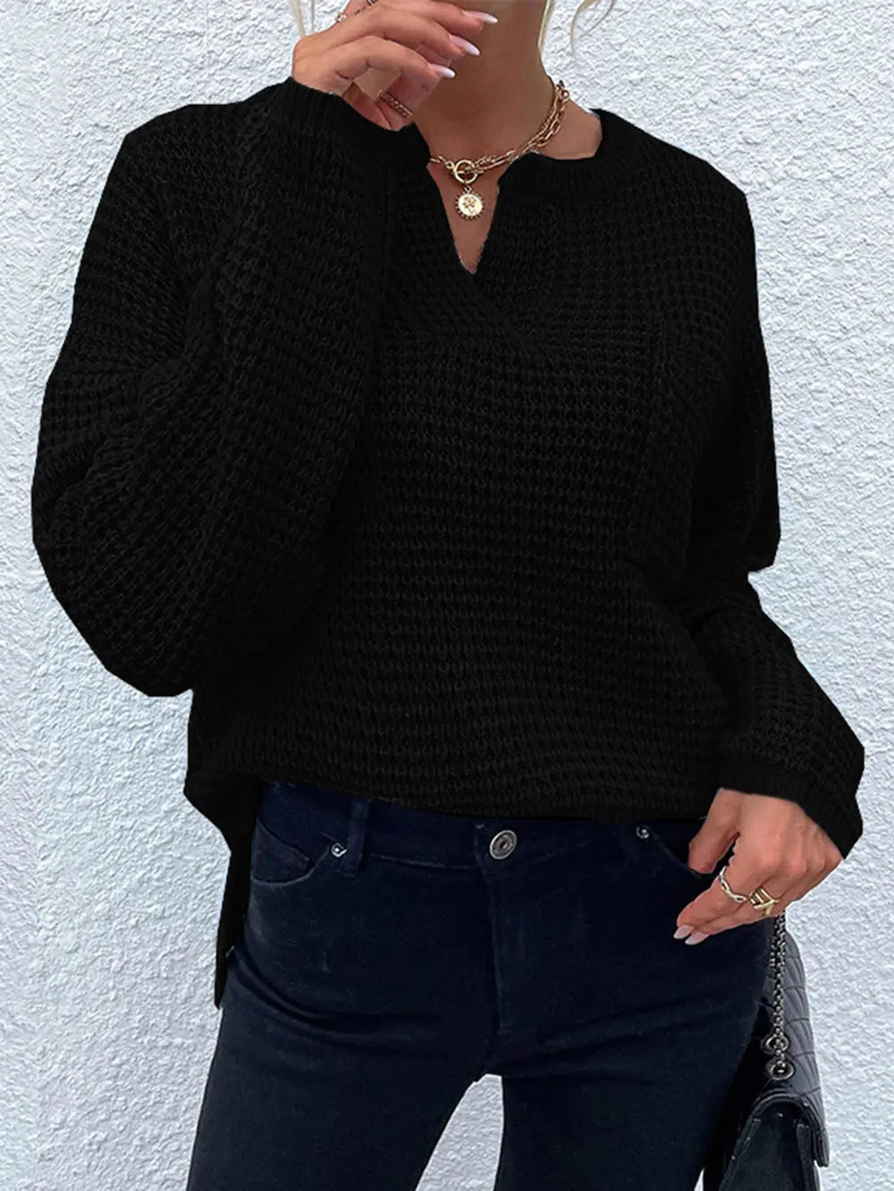 Indigo Rousseau — Notched Long Sleeve Sweater, alternate view 4
