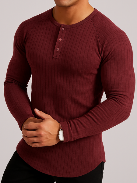 Men's Full Size Ribbed Round Neck Long Sleeve T-Shirt Plus Size - Opulent Empire