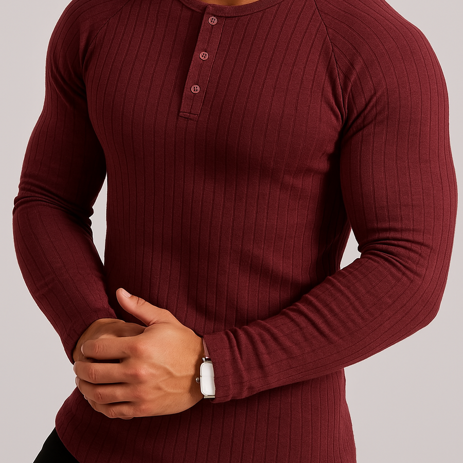 Men's Full Size Ribbed Round Neck Long Sleeve T-Shirt Plus Size - Opulent Empire