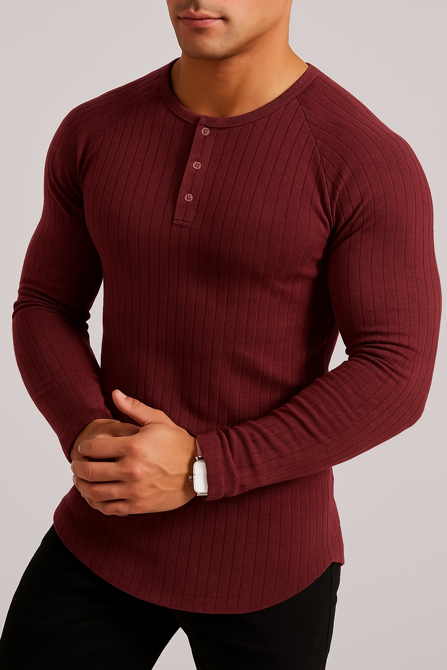 Orlando Beaumont — Men's Full Size Ribbed Round Neck Long Sleeve T-Shirt Plus Size