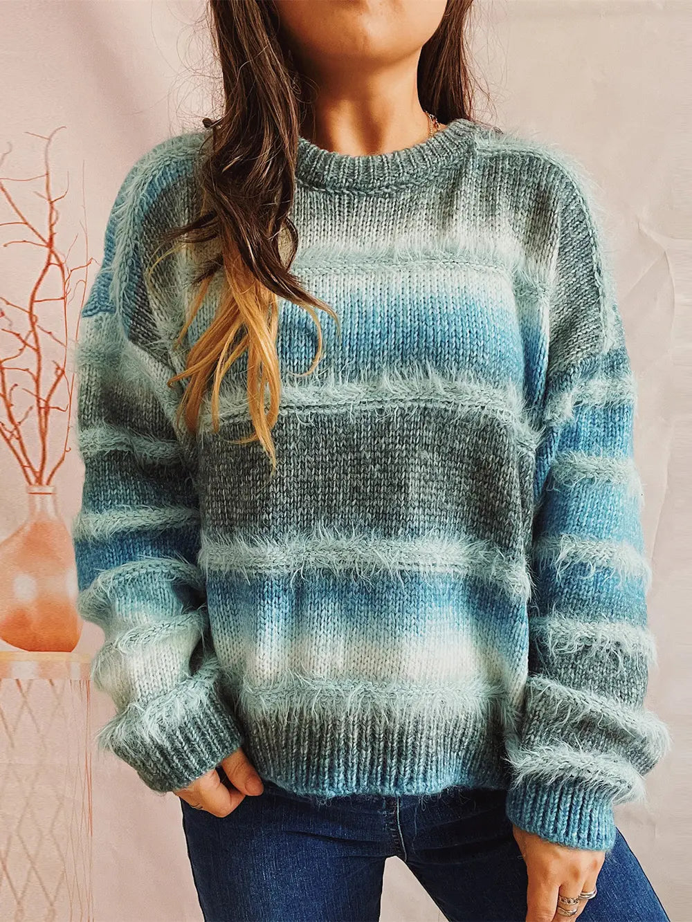 True Rivière — Striped Round Neck Long Sleeve Sweater, alternate view 13