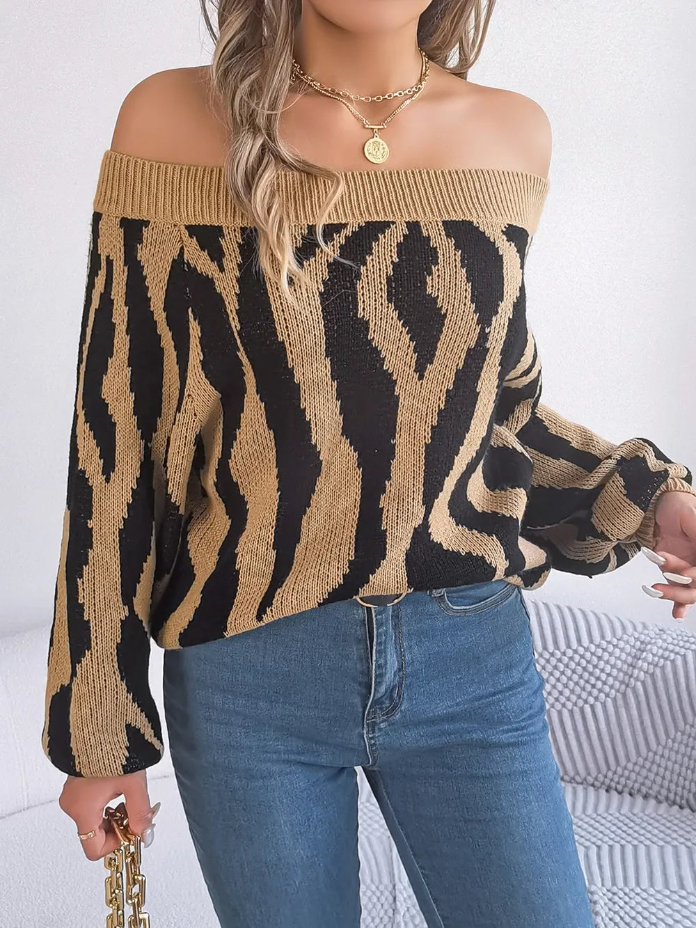 Rowan Bellamy — Off-Shoulder Animal Print Long Sleeve Sweater, alternate view 10
