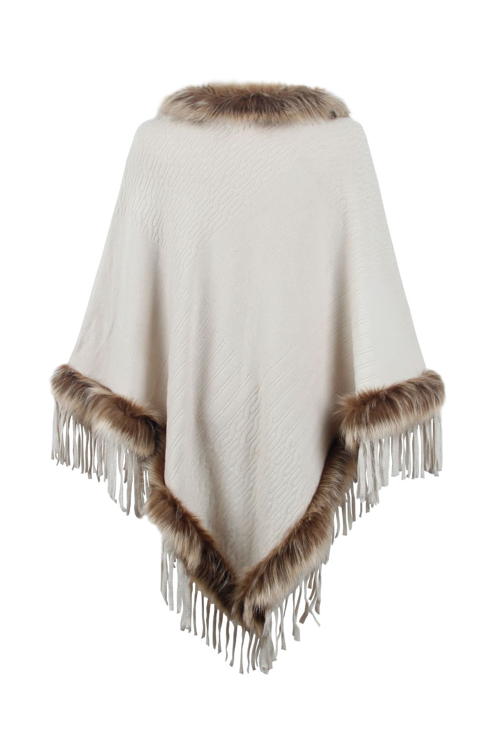 Ciel Versailles — Faux Fur Trim Fringed Poncho, alternate view 11