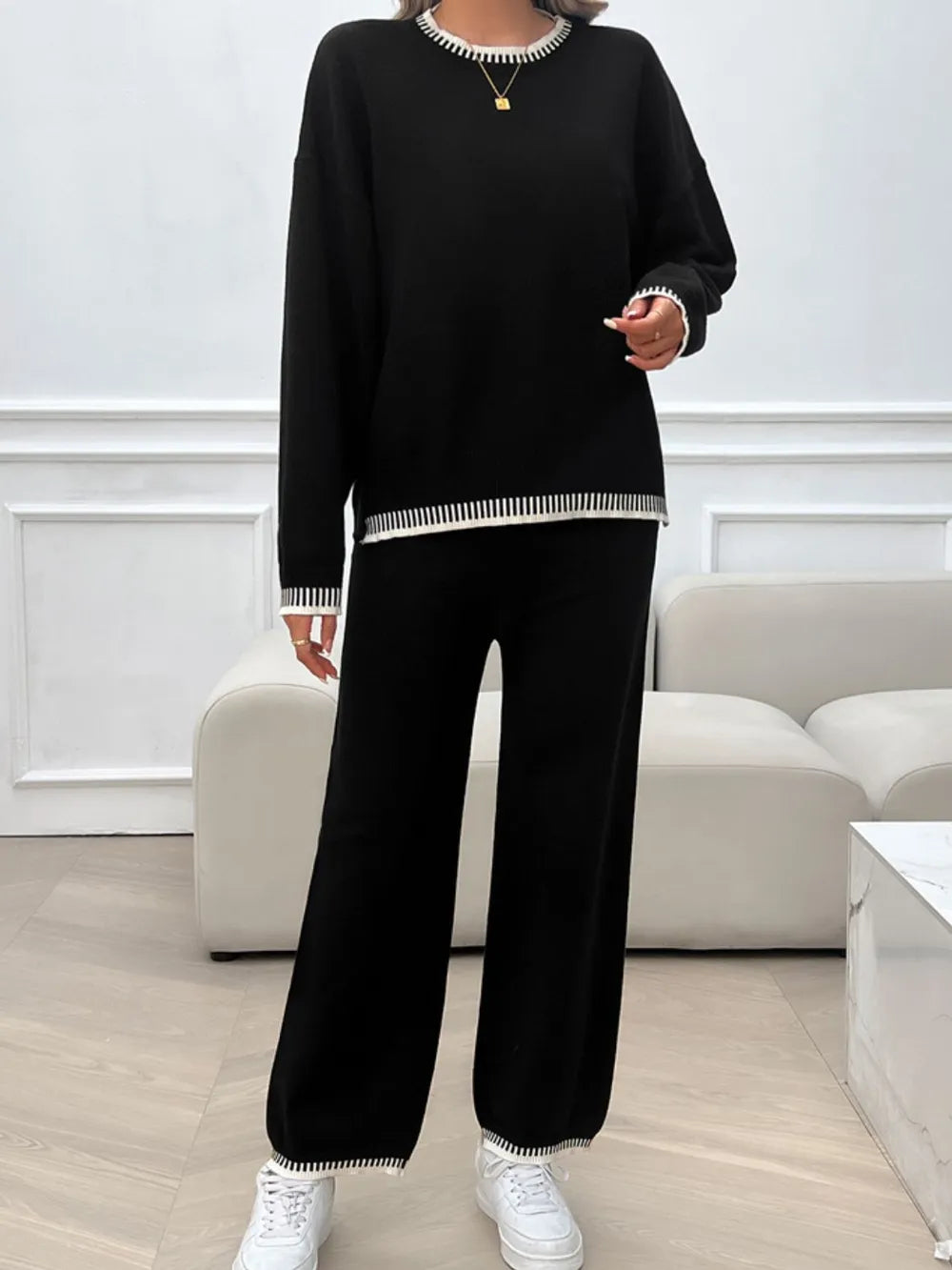 Marlowe Valmont — Devine Round Neck Dropped Shoulder Top and Pants Sweater Set, alternate view 22