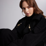 Accessorized Wool Blended Cashmere Maxi Woody Black Coat-4