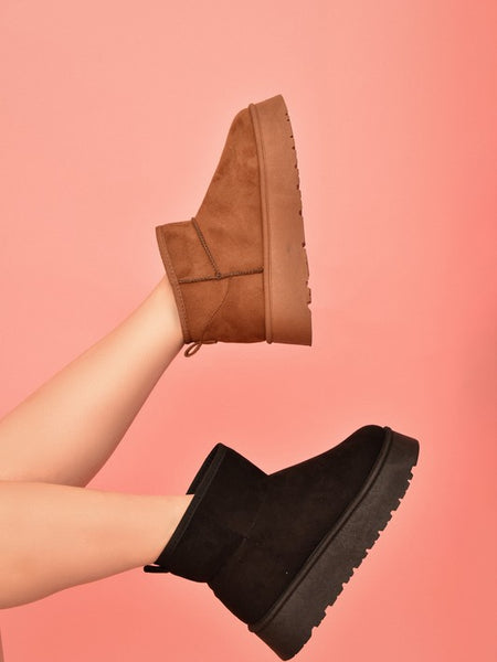 WILD DIVA Suede Round Toe Platform Booties - Opulent Empire