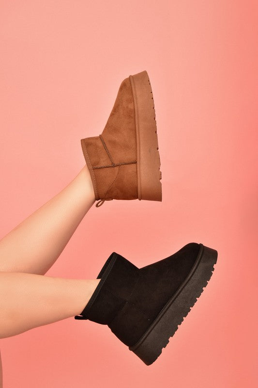 Paris Laurent — WILD DIVA Suede Round Toe Platform Booties Black Fashion Footwear