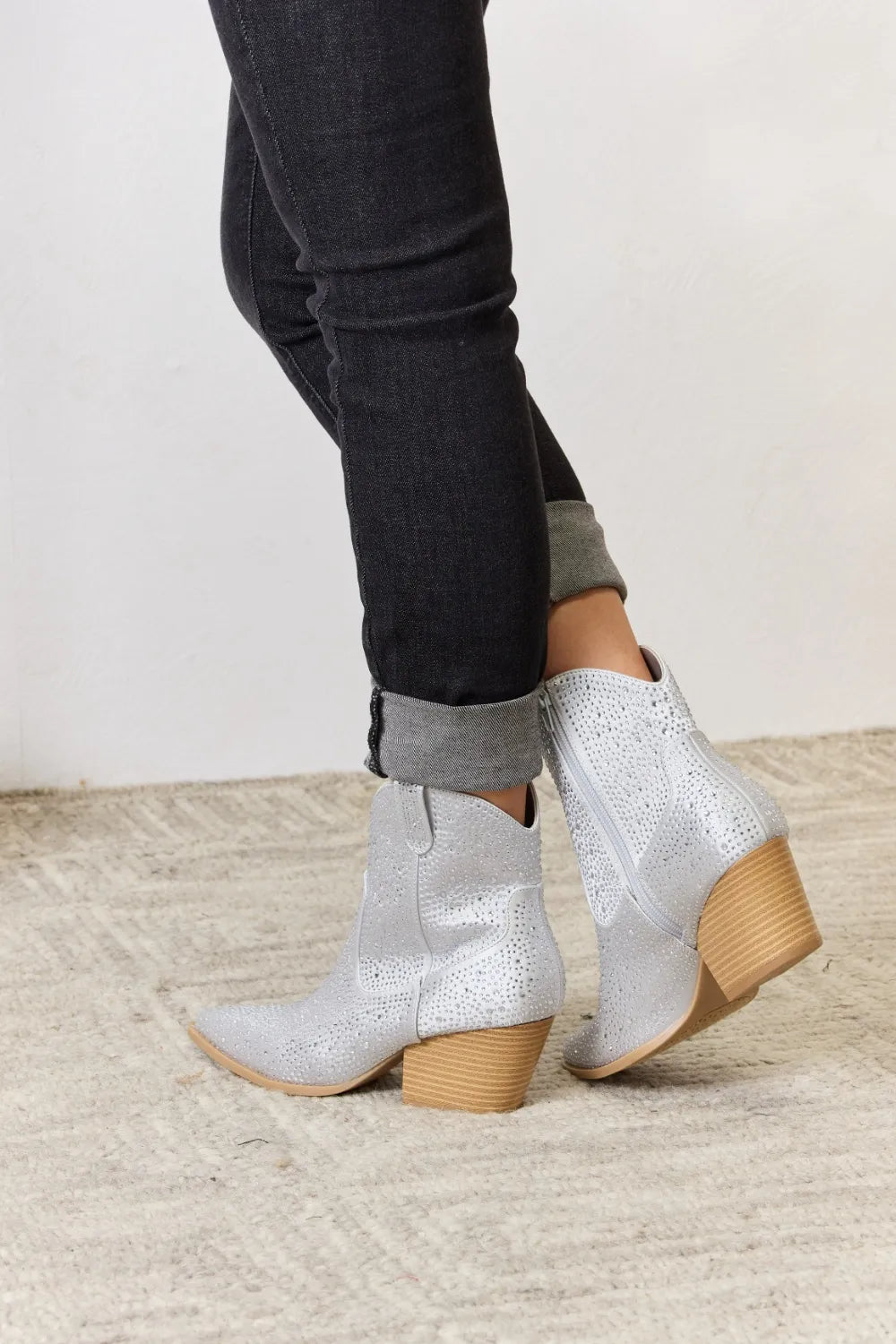 Zephyr Vallière — East Lion Corp Rhinestone Ankle Cowboy Boots Clear Rhinestone Fashion Footwear, alternate view 5