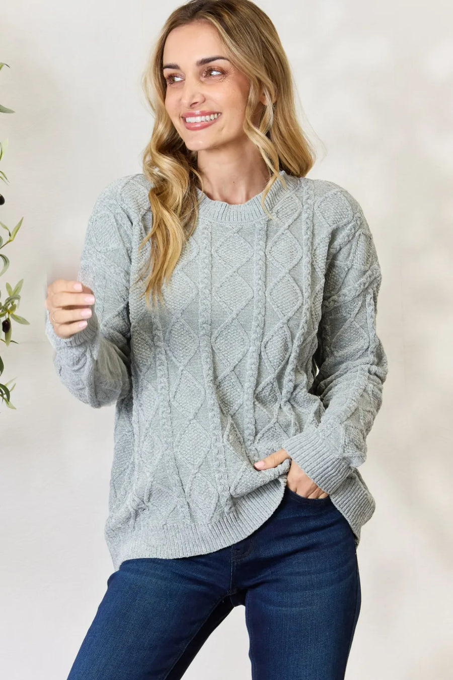 Cove Moreau — BiBi Cable Knit Round Neck Sweater