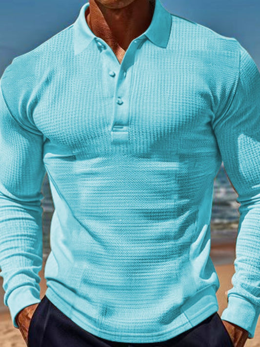 Men's Full Size Waffle-Knit Quarter Button Polo Plus Size - Opulent Empire