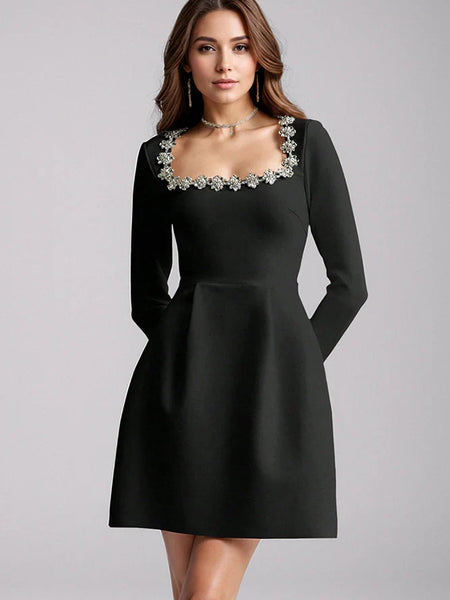 Kalystra™ | Square Neck Crystal Rhinestone Dress - Opulent Empire