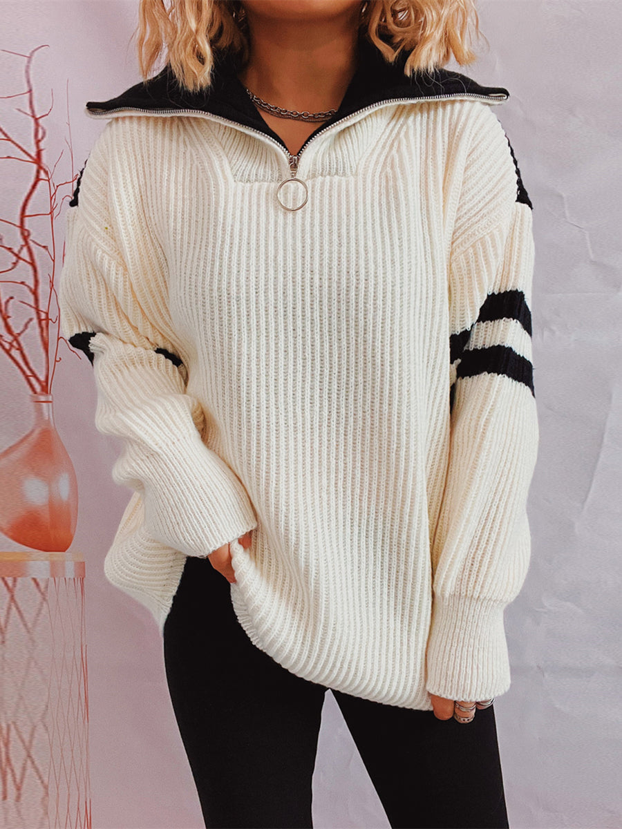 Lake Valmont — Ribbed Two-Tone Half Zip Sweater, alternate view 7