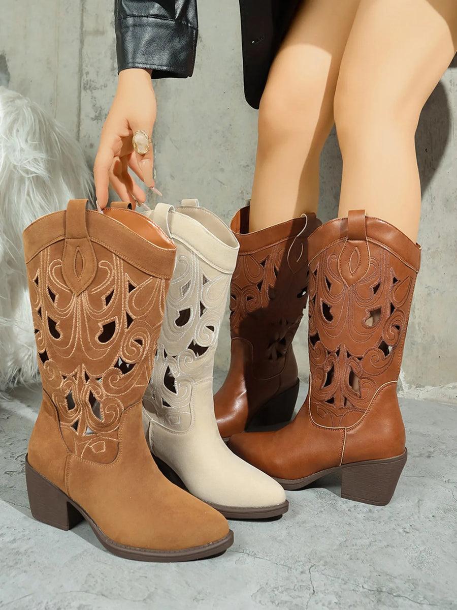 Monroe Fiorenza — Western Cutout Pattern Block Heel Boots
