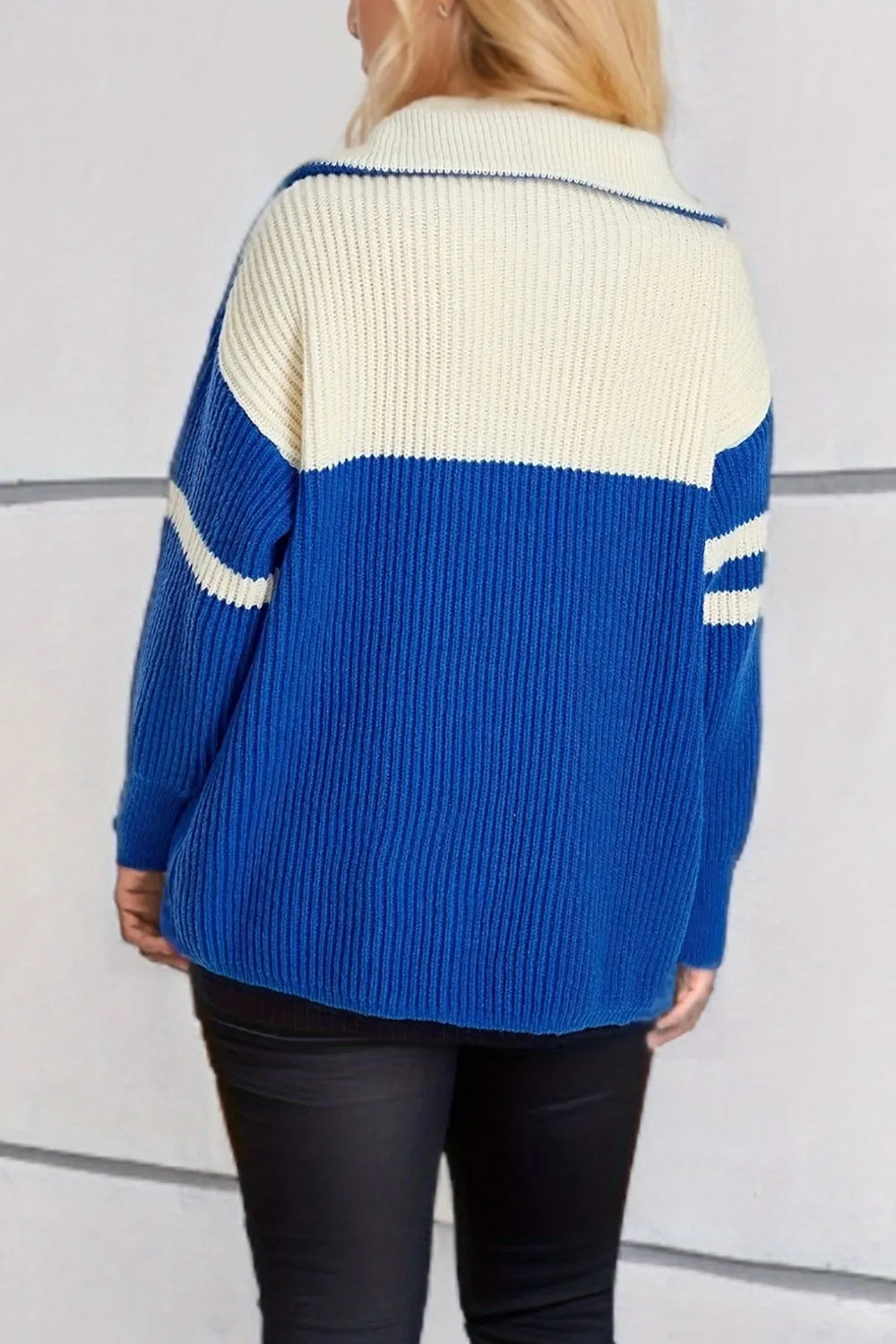 Reese Valmont — Quarter Zip Striped Dropped Shoulder Sweater, alternate view 2