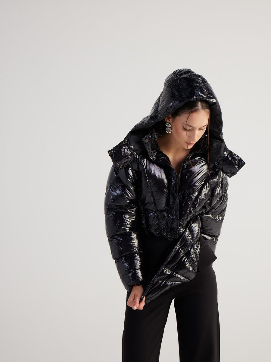 Aida Black Puffer Hooded Jacket