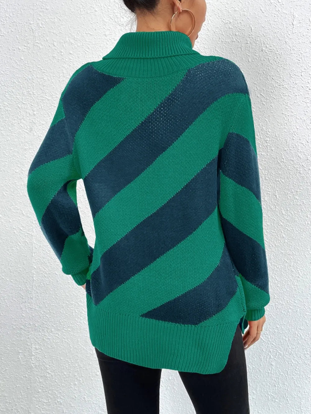 True Valmont — Striped Turtleneck Dropped Shoulder Sweater, alternate view 10