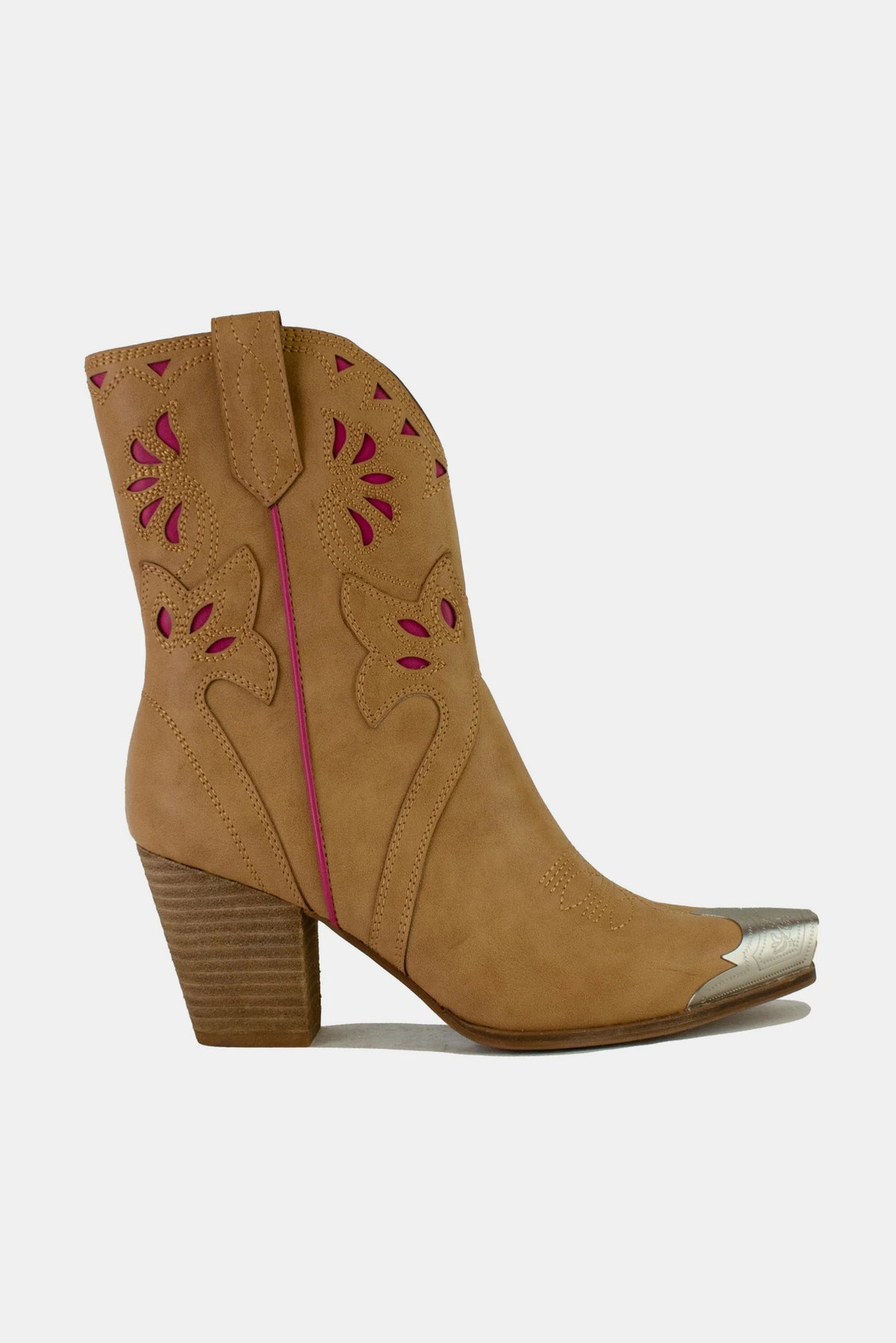 Emery Montclair — Beast Fashion Cut-Out Floral Embroidery Boots Camel Fashion Footwear, alternate view 3