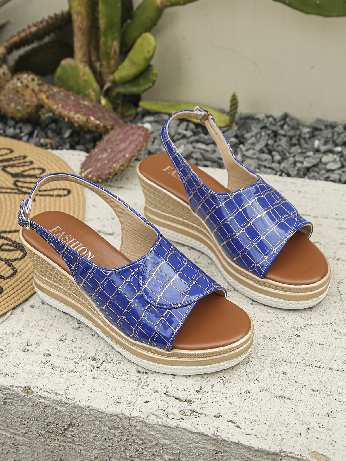 Ellis Fiorenza — Crocodile Pattern Platform Wedge Sandals Fashion Footwear, alternate view 5