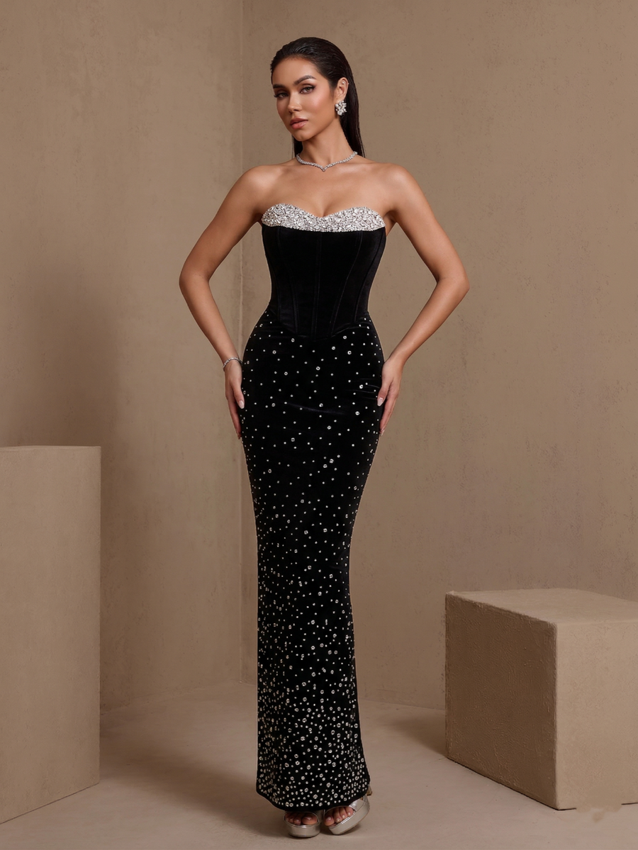Nocturne Bellamy — Sparkly Rhinestone Strapless Bandage Dress