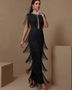 Solenne Marais — Rhinestone Cutout Tiered Fringe Bandage Dress